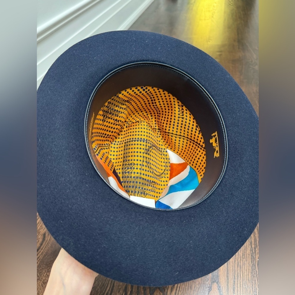Hermes Feutre Paris Fedora Hat in navy - Picture 9 of 10
